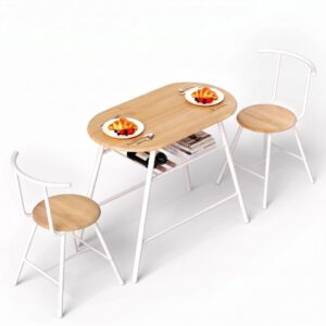 Artiss Oval Dining Table Set 3PC Space-Saving Bistro Kitchen Storage Wine Rack Natural White product image