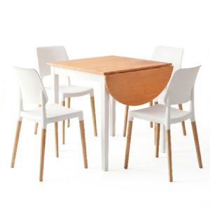 Artiss Dining Table and Chairs Set 5PCS, 75-110cm Drop-Leaf Table, with 4 Dining Chairs White Wooden product image