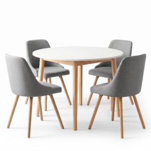 Artiss Round Dining Table and Chairs Set 5pcs Compact Kitchen Furniture White Natural Wood & Grey product image