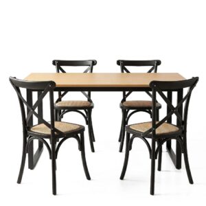 Artiss Dining Table and Chairs Set 5PCS Industrial 4 Black Rattan Chairs for Kitchen, Dining Room, C product image