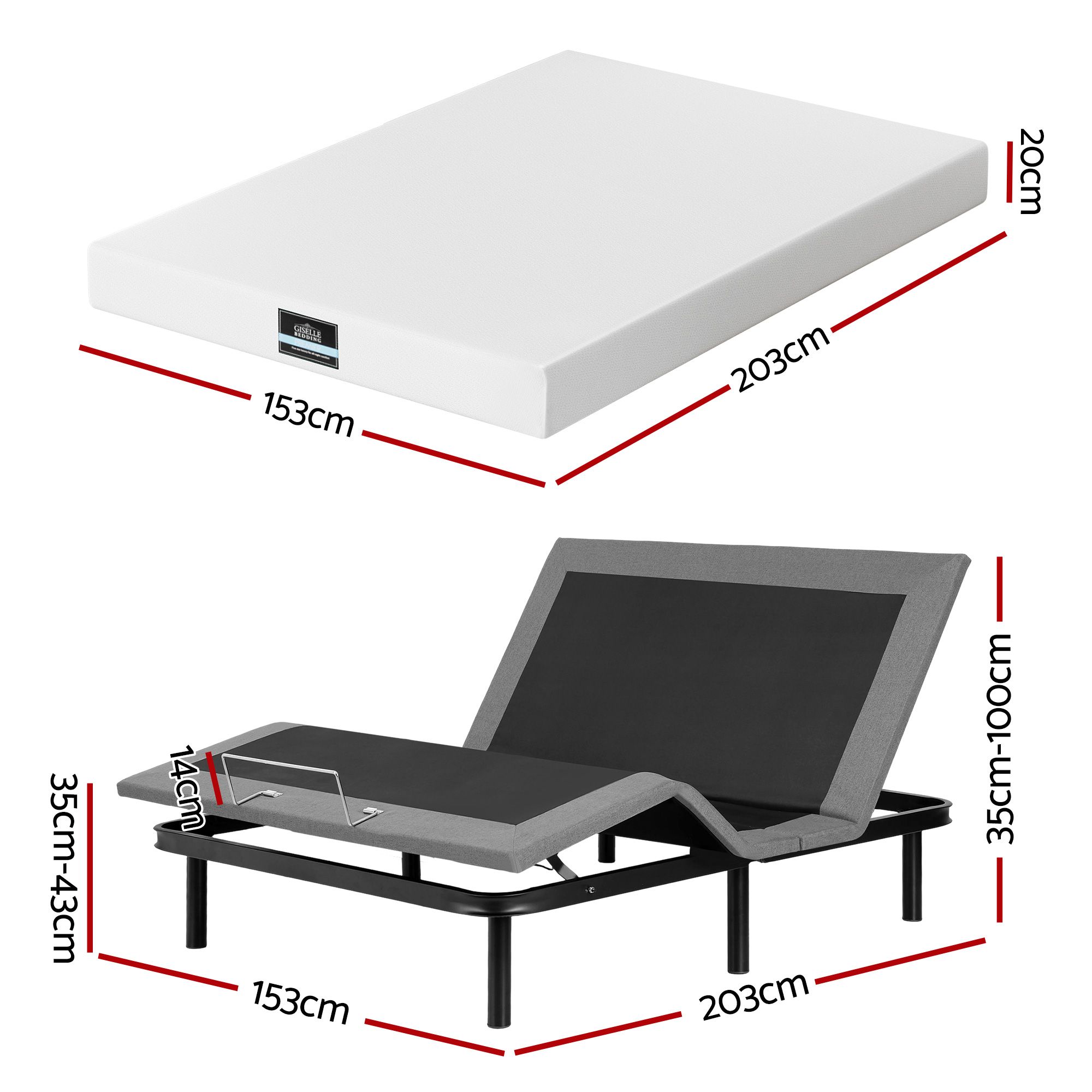 Queen Adjustable Bed &Amp; Mattress Combo | Artiss Giselle – Sumo Deals Artiss Queen Size Bed Frame &Amp; Giselle Bedding Mattress Queen Combo, Adjustable Bed Base For Snoring Product Image