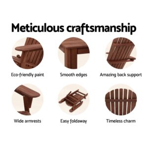Gardeon Adirondack Outdoor Chairs Wooden Foldable Beach Chair Patio Furniture Brown Product Image