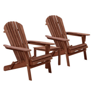 Gardeon 3PC Adirondack Outdoor Table and Chairs Wooden Foldable Beach Chair Brown product image