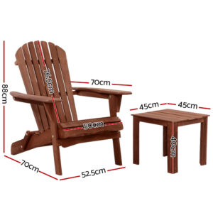 Gardeon 3Pc Adirondack Outdoor Table &Amp; Chairs Brown – Sumo Deals Gardeon 3Pc Adirondack Outdoor Table And Chairs Wooden Foldable Beach Chair Brown Product Image