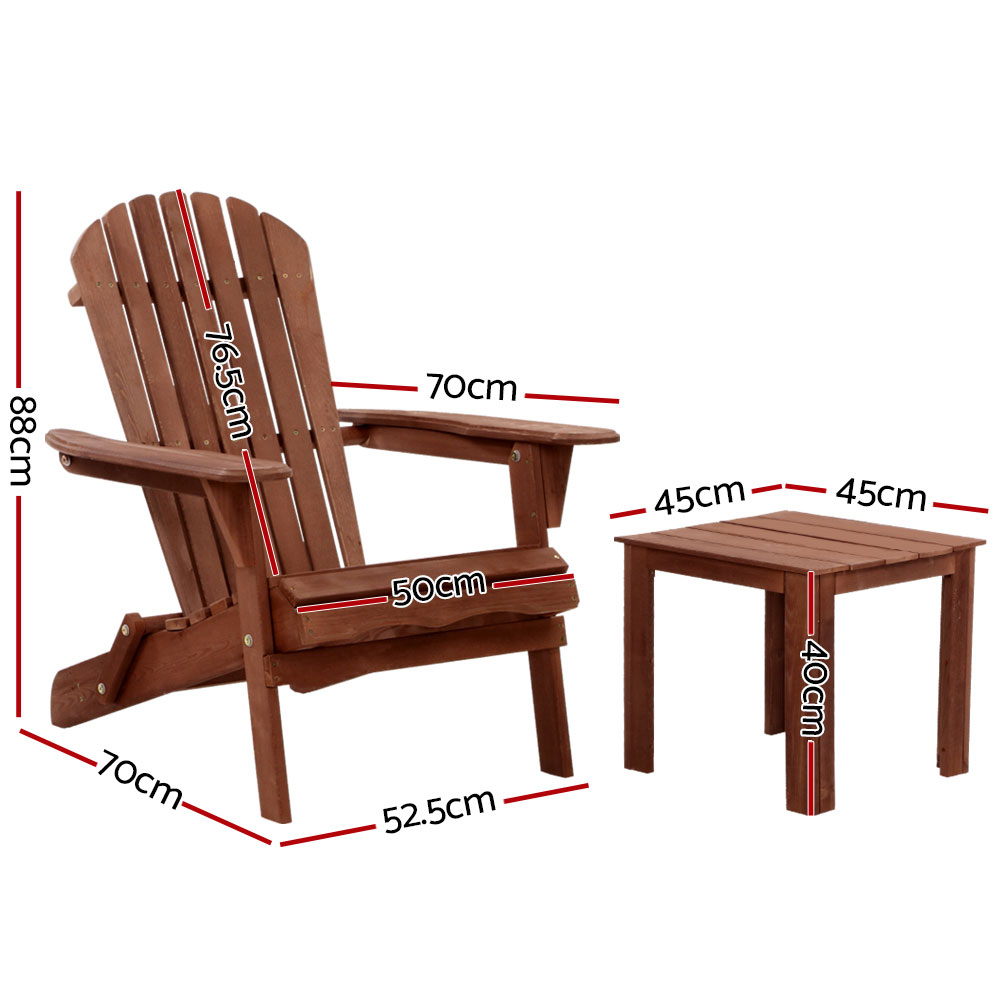 Gardeon 3Pc Adirondack Outdoor Table &Amp; Chairs Brown – Sumo Deals Gardeon 3Pc Adirondack Outdoor Table And Chairs Wooden Foldable Beach Chair Brown Product Image