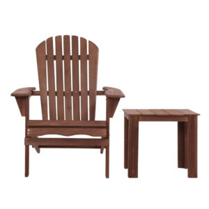 Gardeon 3Pc Adirondack Outdoor Table &Amp; Chairs Brown – Sumo Deals Gardeon 3Pc Adirondack Outdoor Table And Chairs Wooden Foldable Beach Chair Brown Product Image