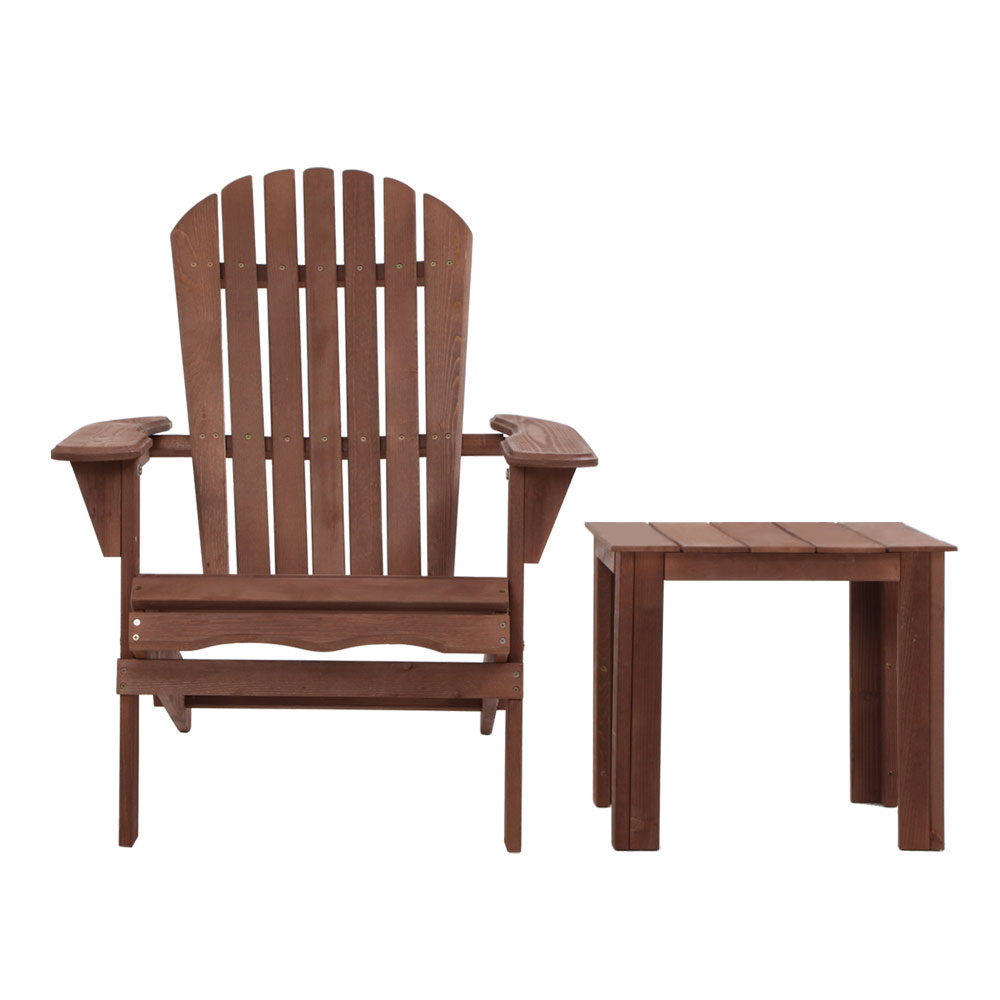 Gardeon 3Pc Adirondack Outdoor Table &Amp; Chairs Brown – Sumo Deals Gardeon 3Pc Adirondack Outdoor Table And Chairs Wooden Foldable Beach Chair Brown Product Image
