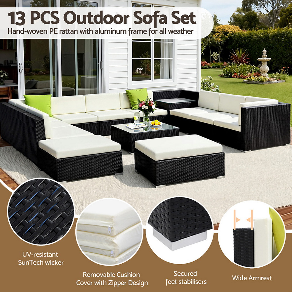 Gardeon 13-Piece Outdoor Sofa Set Wicker Lounge – Sumo Deals Gardeon 13-Piece Outdoor Sofa Set Wicker Couch Lounge Setting Cover Product Image
