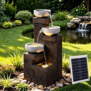 Gardeon Solar Fountain 4 Levels Cascading Bowl Water Feature 75cm Brown product image