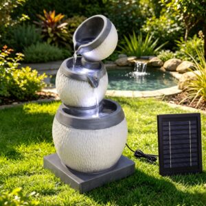 Gardeon Solar Fountain 3 Levels Cascading Bowl Water Feature 52cm Grey product image