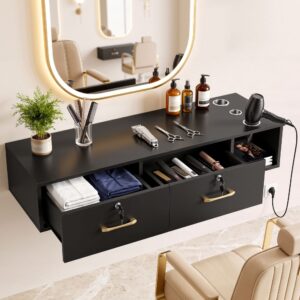 Artiss Wall Mounted Salon Station Cabinet, Hair Styling Station with 2 Lockable Drawers & 3 Applianc product image