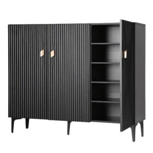 Artiss Shoe Cabinet Fluted Style 25 Pairs Shoe Storage Cupboard Black Product Image