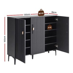 Artiss Shoe Cabinet Fluted Style 25 Pairs Shoe Storage Cupboard Black Product Image