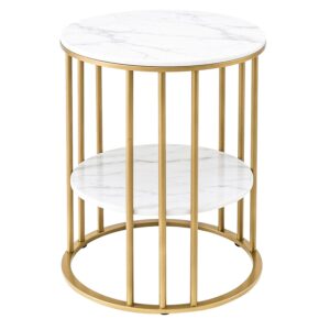 Artiss Side Table Set Of 2 Marble Effect Round Coffee Table 2 Tier End Bedside Table Nightstand Whit Product Image