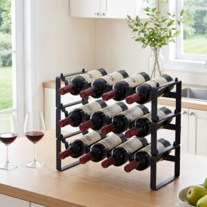 Artiss 3-Tier Wine Rack Metal Freestanding 12 Bottles Modular Countertop Wine Display Shelf Black product image