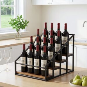 Artiss 4-Tier Wine Rack Tabletop Countertop Wine Bottle Holder 16 Bottles Freestanding Black & Wood product image
