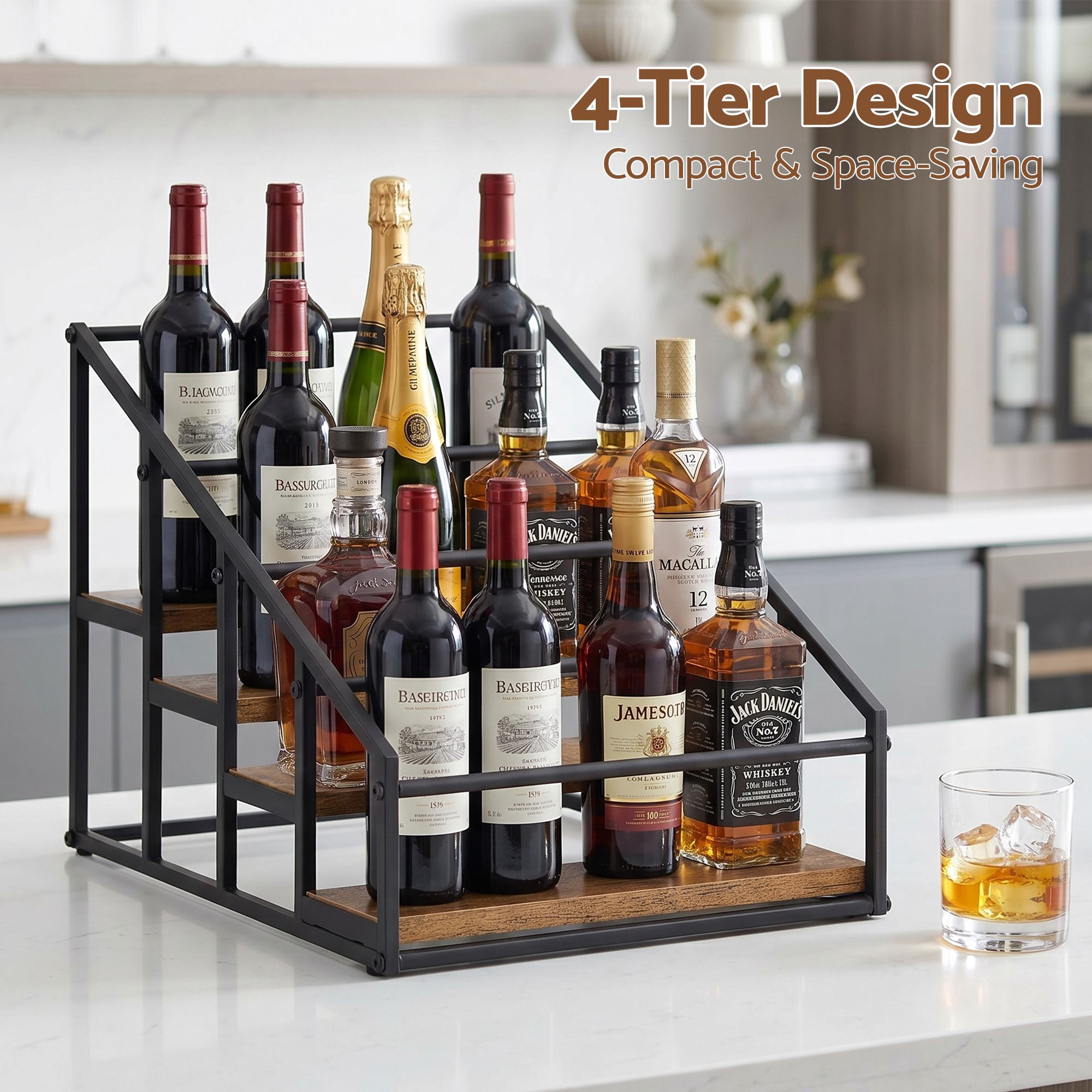 Artiss 4-Tier Wine Rack | 16-Bottle Tabletop Holder – Sumo Deals Artiss 4-Tier Wine Rack Tabletop Countertop Wine Bottle Holder 16 Bottles Freestanding Black &Amp; Wood Product Image