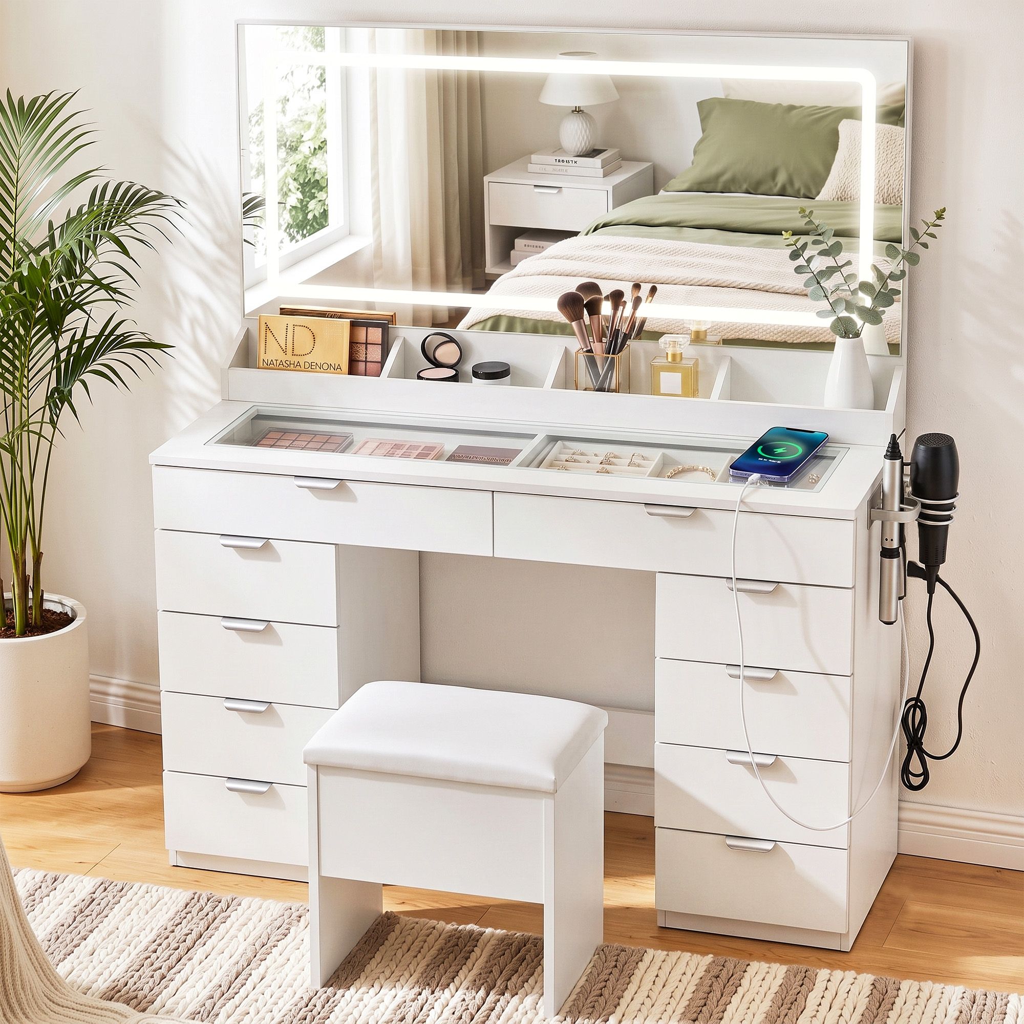 Artiss Dressing Table | Led Mirror &Amp; 10 Drawers – Sumo Deals Artiss Dressing Table Makeup Vanity Desk Large Led Mirror 10 Drawers Power Outlet Hair Dryer Holder Product Image