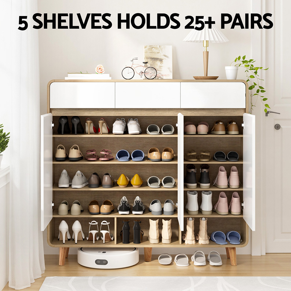 Artiss Shoe Rack Cabinet | Pine &Amp; White Storage – Sumo Deals Artiss Shoe Rack Cabinet 25 Pairs Storage Cupboard Pine&Amp;White Product Image