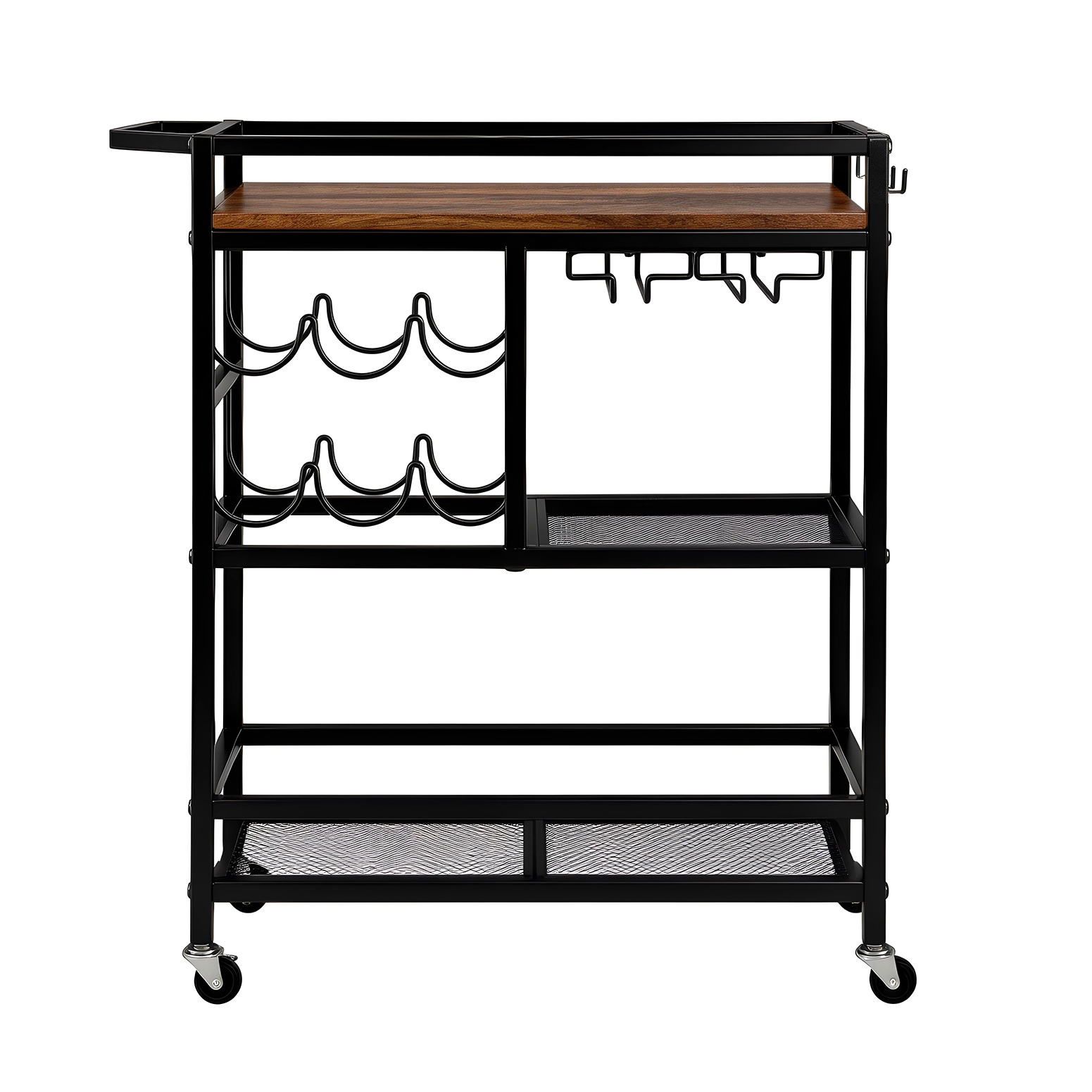Artiss Bar Cart | Drinks Trolley With Wine Rack, Black – Sumo Deals Artiss Bar Cart Drinks Trolley Serving Wine Rack Glass Holder 3 Hooks 72Cm Black Product Image