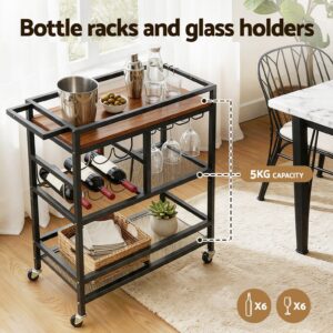 Artiss Bar Cart | Drinks Trolley With Wine Rack, Black – Sumo Deals Artiss Bar Cart Drinks Trolley Serving Wine Rack Glass Holder 3 Hooks 72Cm Black Product Image