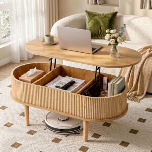 Artiss Lift Top Coffee Table Fluted Centre Table with Hidden Storage Oval 100cm product image