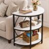 Artiss Semi-Circle End Table 3 Tier Coffee Table Side Nightstand Shelf Marble Effect White&Black product image