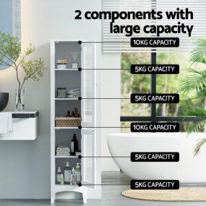 Artiss 2X Bathroom Storage Cabinet 160Cm Tall Slim Floor Cupboard Toilet Glass Door White Product Image