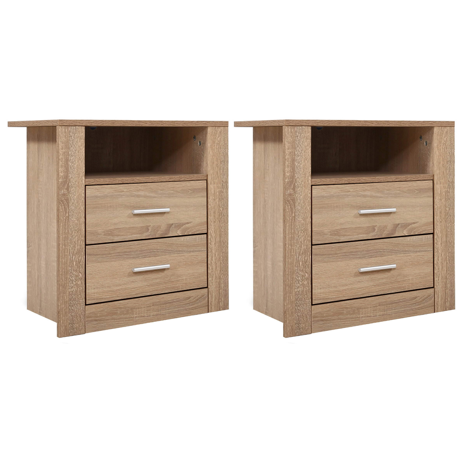 Artiss Tara Oak Bedside Tables (Set Of 2) – Sumo Deals Artiss 2X Bedside Table 2 Drawers With Shelf - Tara Oak Product Image