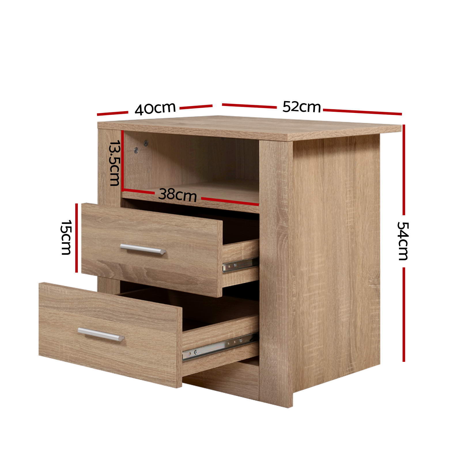Artiss Tara Oak Bedside Tables (Set Of 2) – Sumo Deals Artiss 2X Bedside Table 2 Drawers With Shelf - Tara Oak Product Image