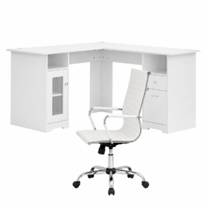 Artiss L-Shape Office Desk &Amp; Chair Set | White – Sumo Deals Artiss Office Desk And Chair Set L Shape Computer Desk 150Cm With Storage Cabinet &Amp; Drawers, Ergonom Product Image