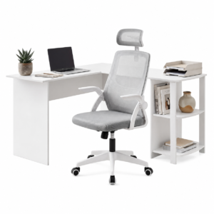 Artiss Home Office Desk and Chair Set, 136cm L Shaped Computer Desk with Shelves & Cable Management, product image