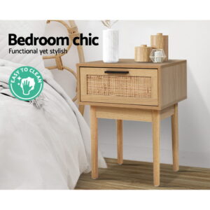 Artiss Rattan Bedside Table With Drawer – Sumo Deals Artiss Bedside Tables Side Table Rattan Drawers Nightstand Product Image