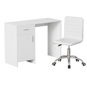 Artiss Computer Desk Office Chair Set PU Leather Home Study Table 100cm White product image