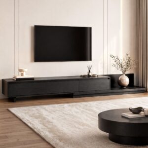 Artiss Extendable TV Unit 200CM 3 Storage Drawers Dark Walnut & Black product image