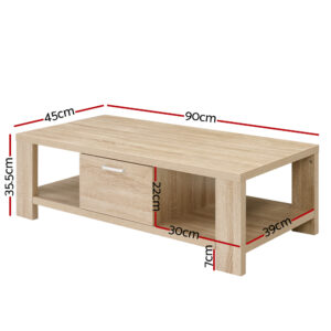 Artiss Coffee Table 1 Drawer Oak Maxi Product Image