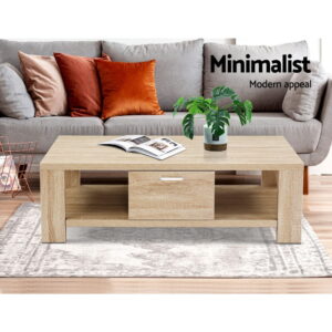 Artiss Coffee Table 1 Drawer Oak Maxi Product Image