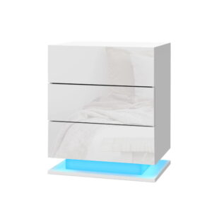 Artiss Bedside Table LED 3 Drawers - MORI White product image