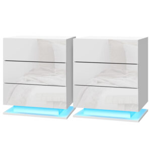 Artiss 2x Bedside Table LED 3 Drawers - MORI White product image