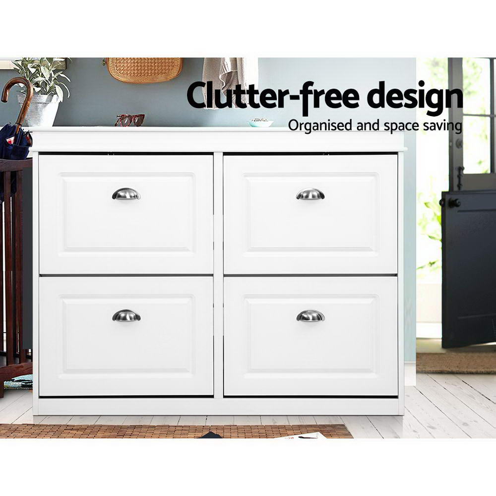 Artiss Shoe Rack Cabinet 16 Pairs White – Sumo Deals Artiss Shoe Rack Cabinet 16 Pairs 4-Tier White Paul Product Image