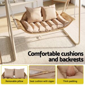Gardeon Outdoor Swing Chair 2-Seater Rattan Seat With Canopy Beige Product Image