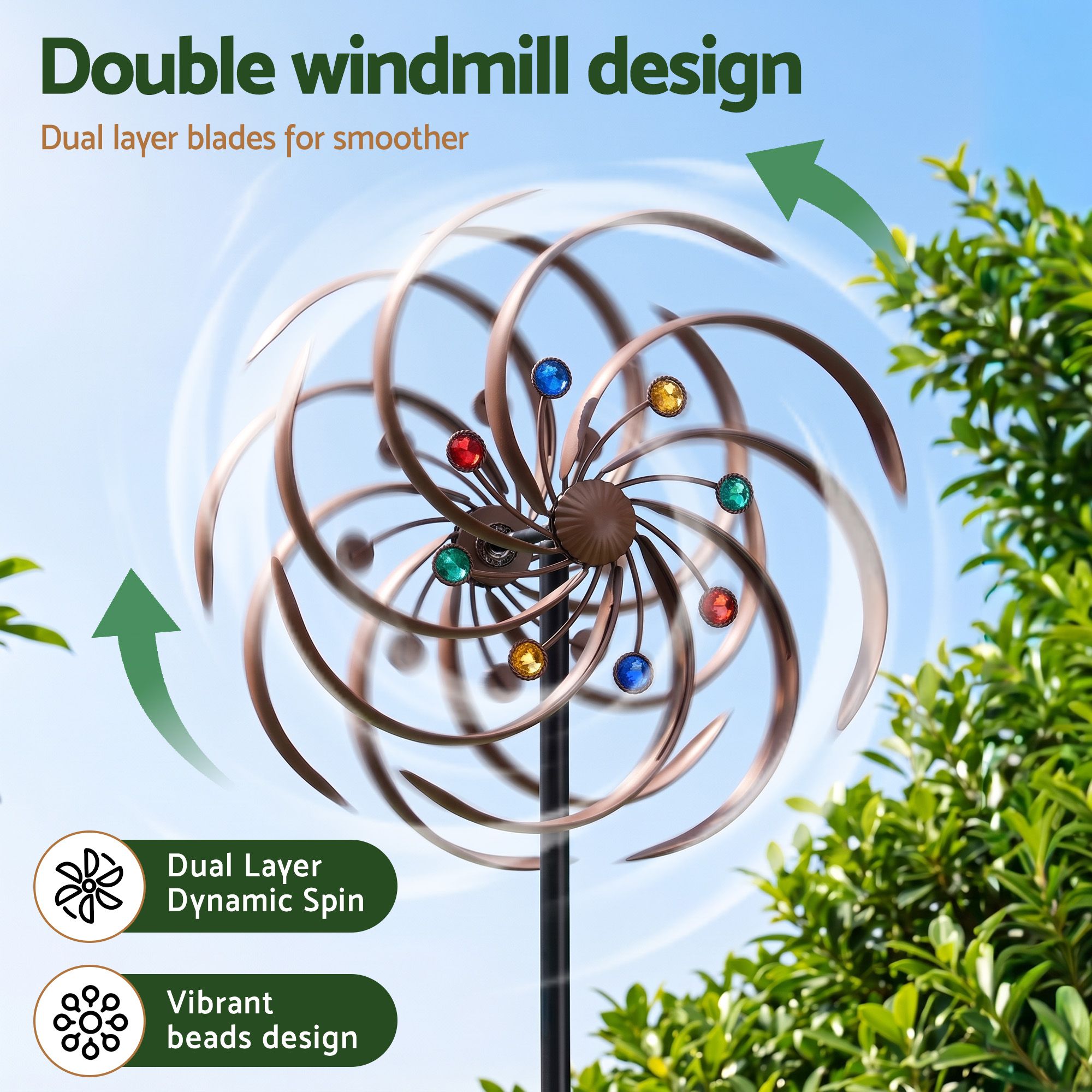 Gardeon Garden Windmill 190Cm Double Layer Bronze – Sumo Deals Gardeon Garden Windmill Metal Wind Spinner Double Layer 190Cm Bronze Product Image