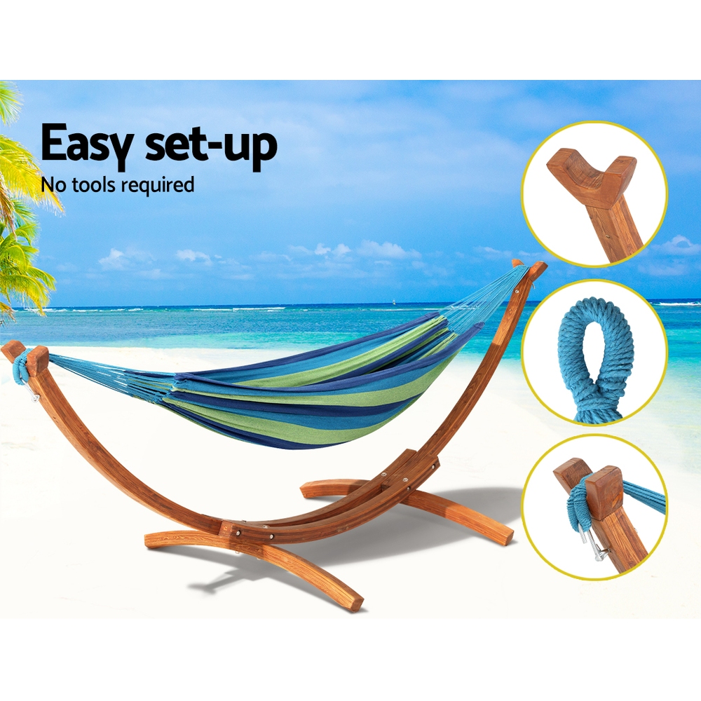 Gardeon Hammock Bed With Timber Stand – Sumo Deals Gardeon Hammock Bed Outdoor Camping Timber Hammock Wooden Stand Product Image