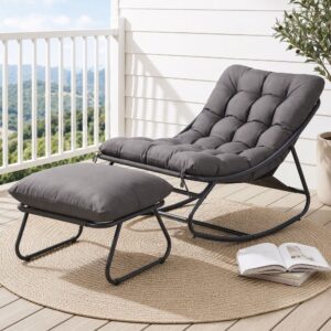 Gardeon Rocking Chair with Footrest Mesh Seat Cushion Outdoor Chairs Grey product image