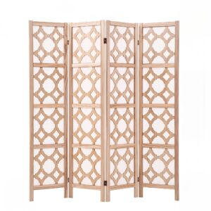 Artiss 4 Panel Room Divider Folding Privacy Screen Wooden Partition Geometric Freestanding Separator product image