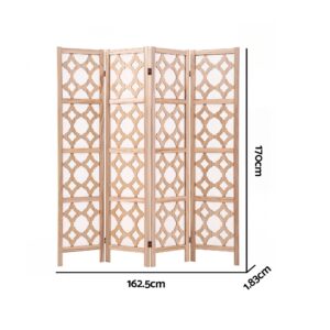 Artiss 4 Panel Room Divider Folding Privacy Screen Wooden Partition Geometric Freestanding Separator Product Image