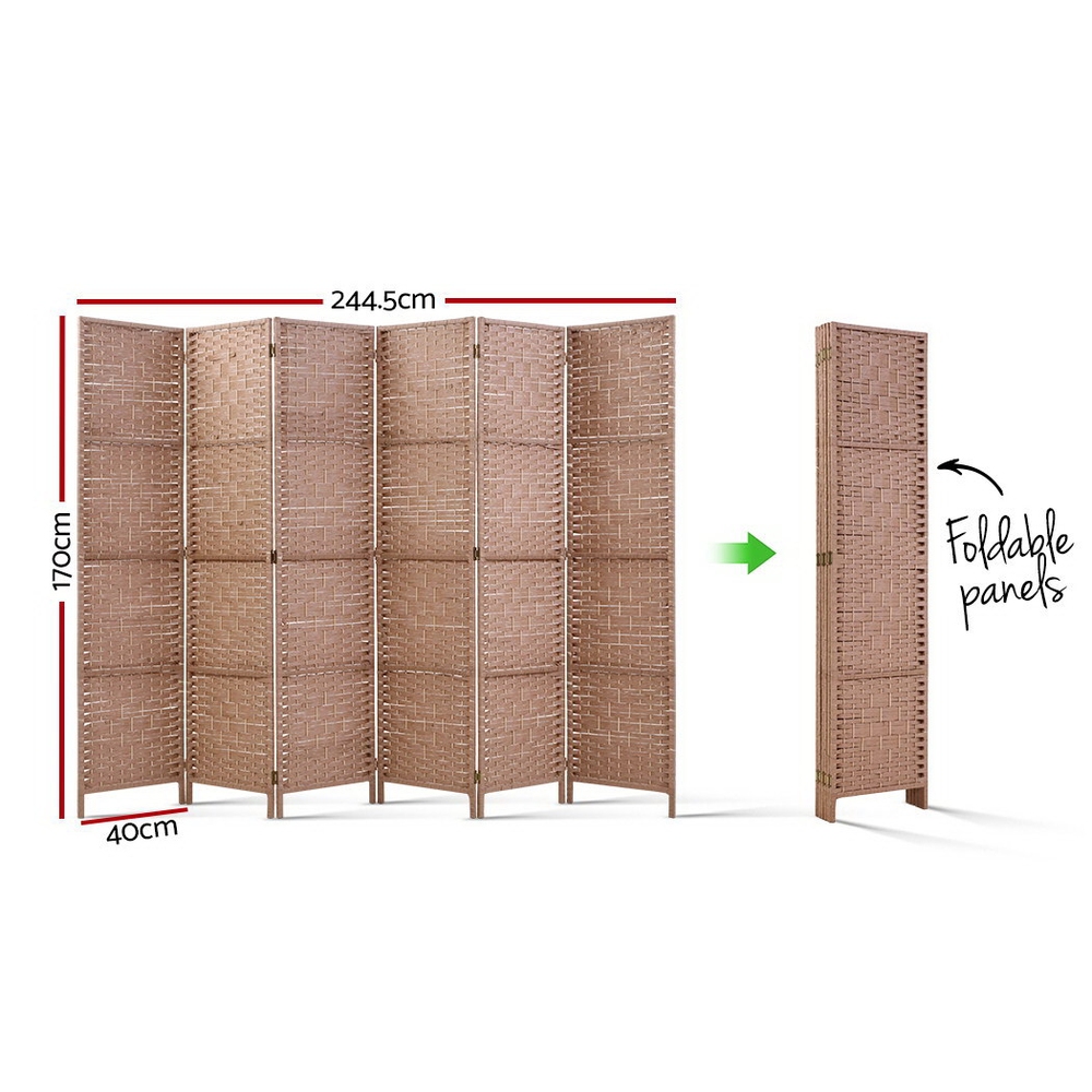 Artiss 6 Panel Room Divider Screen Natural Woven – Sumo Deals Artiss 6 Panel Room Divider Screen 245X170Cm Woven Natural Product Image