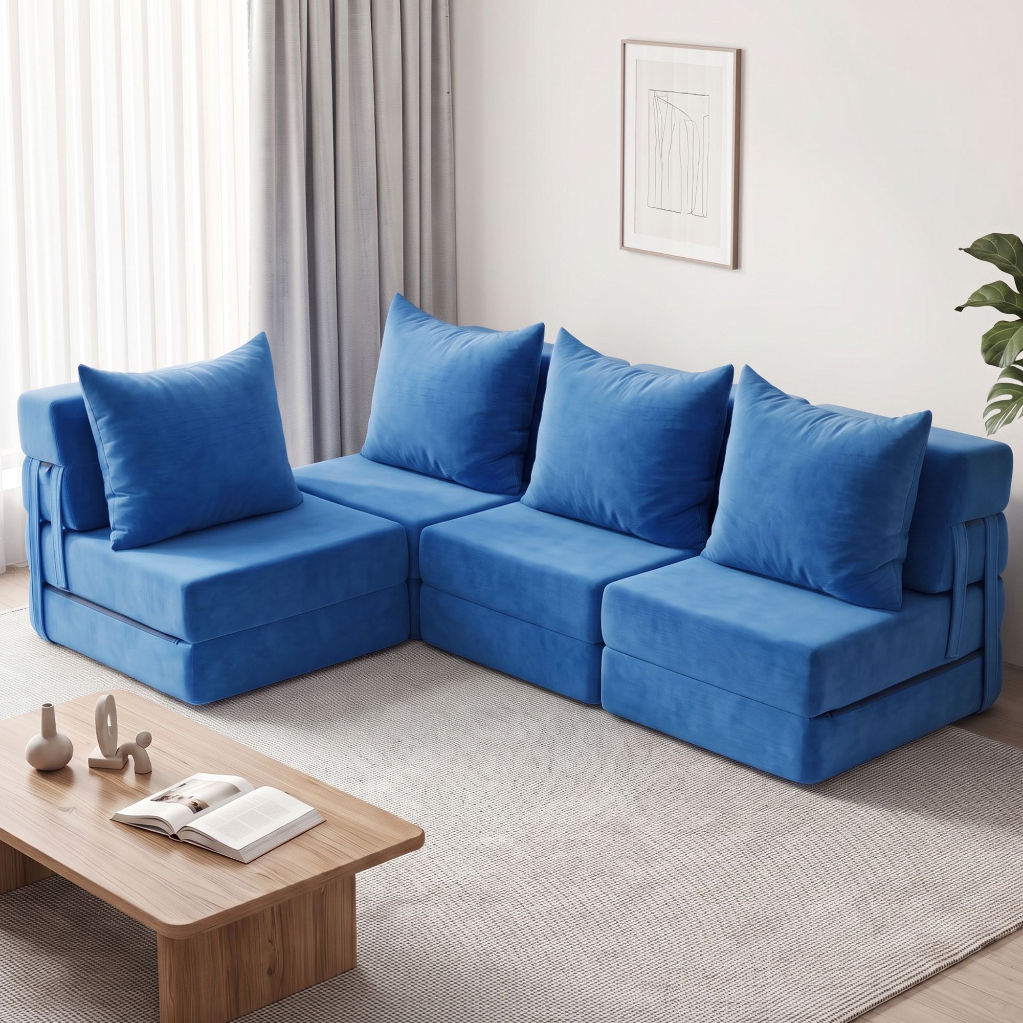 Artiss 4 Pack Folding Sofa Bed L-Shaped Modular Futon – Sumo Deals Artiss 4 Pack Folding Sofa Bed L-Shaped Modular Floor Sofas Foam Futons Couches Product Image