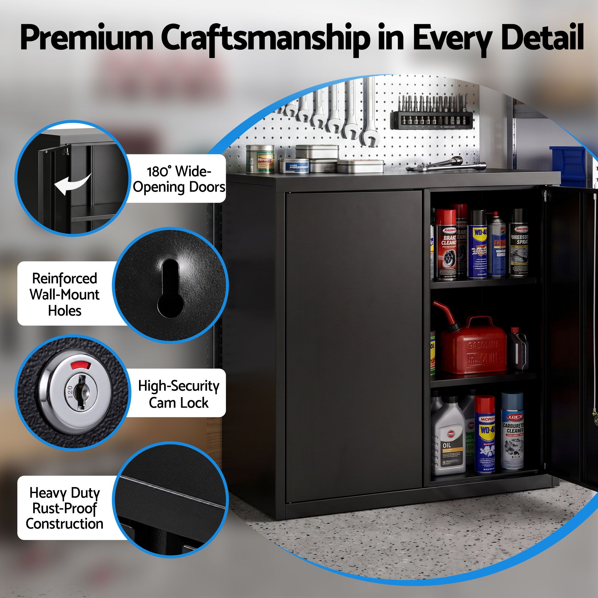 Giantz Wall Mount Tool Cabinet | Steel, Lockable, Black – Sumo Deals Giantz Steel Tool Cabinet Wall Mount Adjustable Shelf Garage Storage Lockable Black Product Image