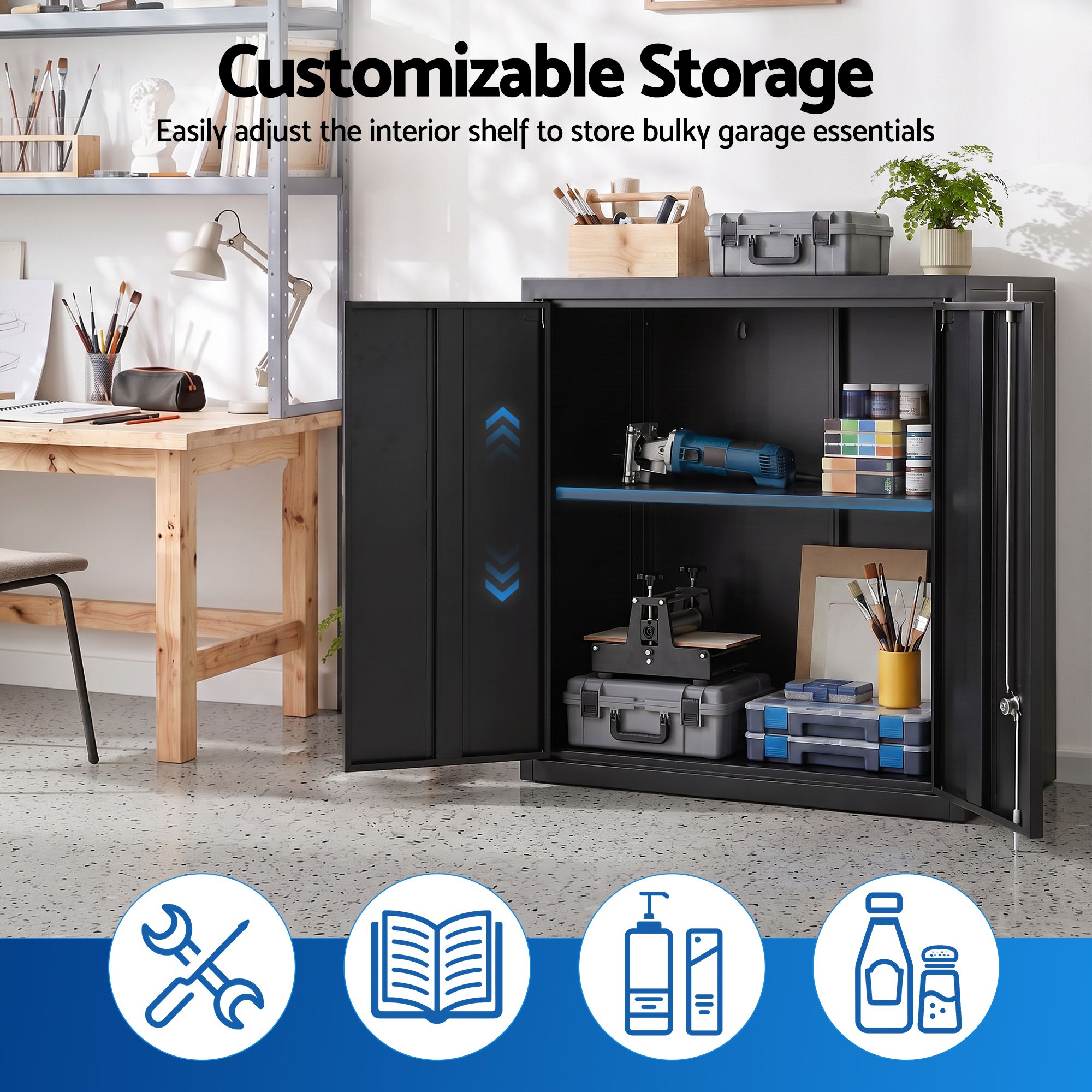 Giantz Wall Mount Tool Cabinet | Steel, Lockable, Black – Sumo Deals Giantz Steel Tool Cabinet Wall Mount Adjustable Shelf Garage Storage Lockable Black Product Image
